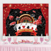 Lofaris Red Curtain Black Card Happy Birthday Backdrop For Party